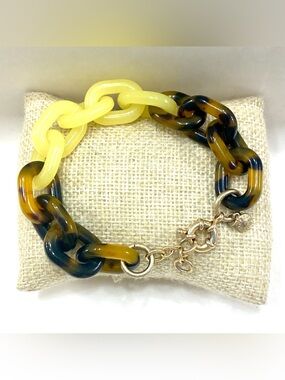 J.Crew Chunky Tortoiseshell Yellow Resin Chain Link Bracelet Colorblock Toggle
